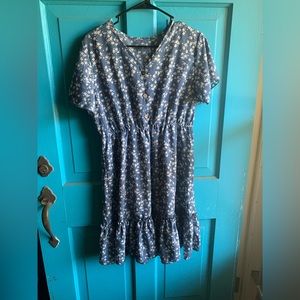 XL blue button up peasant dress  EUC